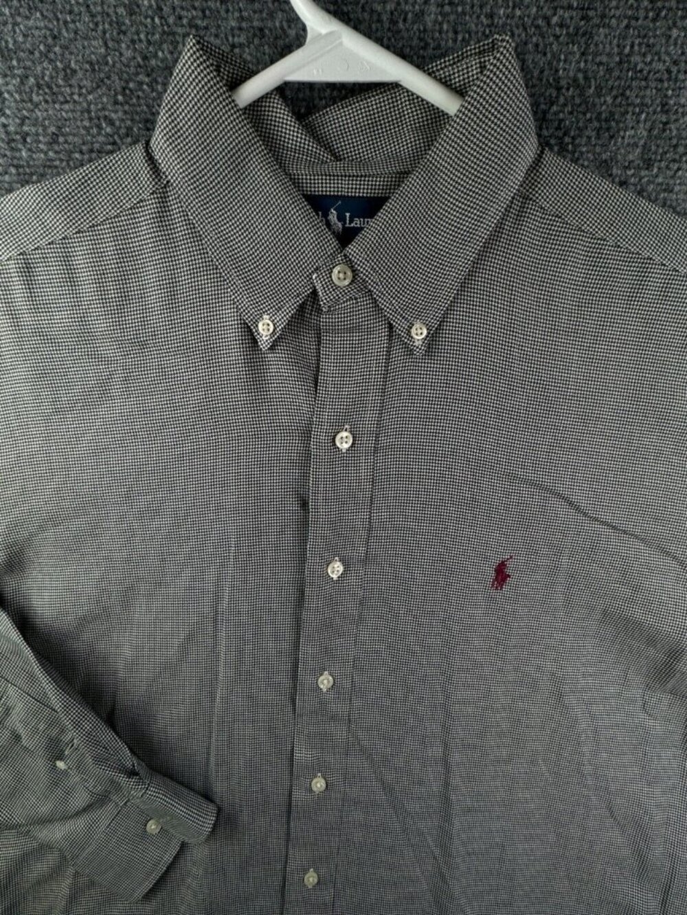 Ralph Lauren Button Up Shirt Long Sleeve Men Blake Large Houndstooth Black White